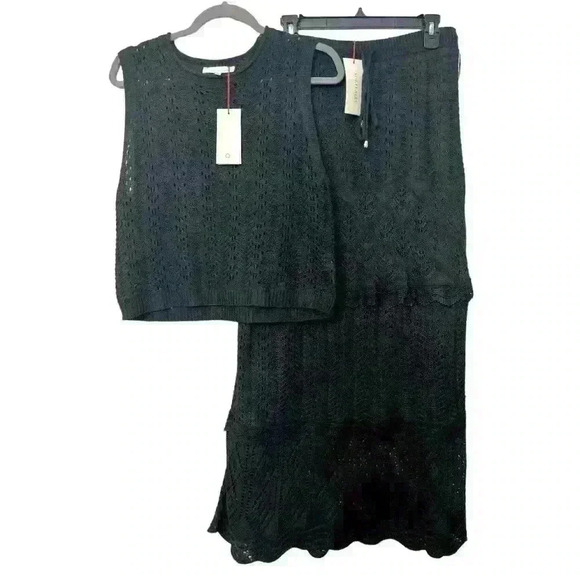 NWT Solitaire Sleeveless Crochet Top and Maxi Skirt Set, Size L - Black - Picture 1 of 6